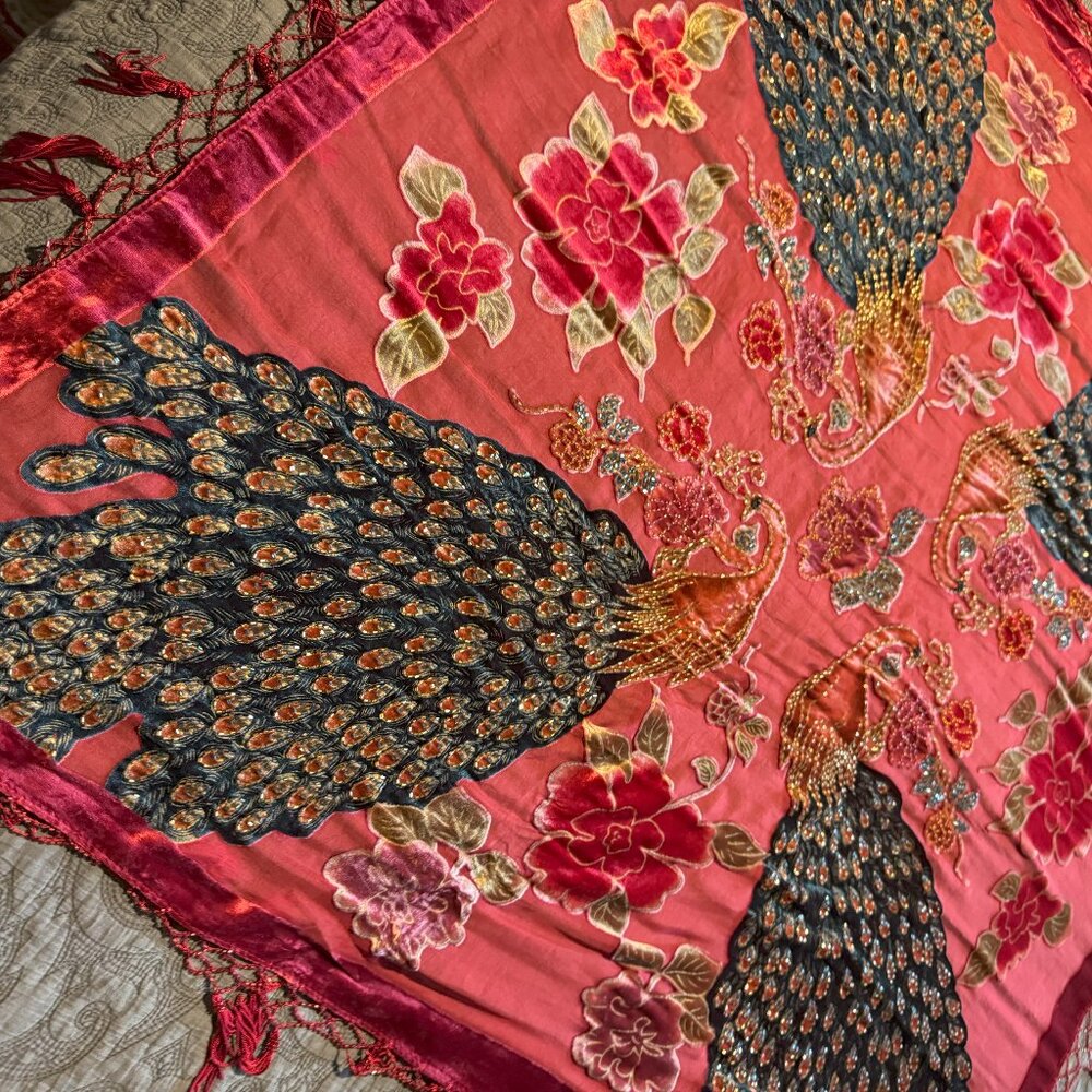 Peacock Evening Shaw Wrap in Red